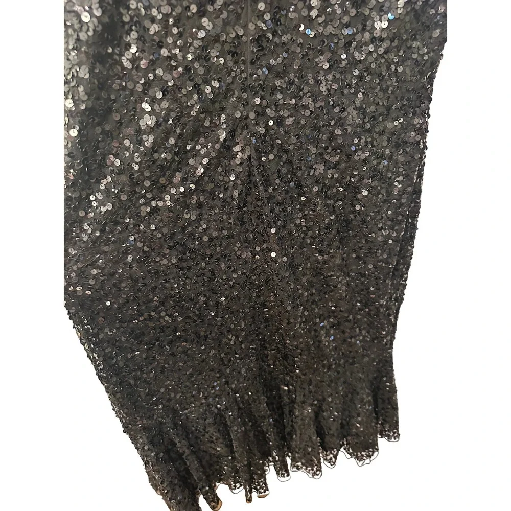 NEW Mac‎ Duggal 5597 Sz 16 Black Sequin Sleeveless Midi Flair Hem Dress